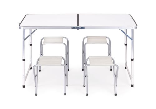 MODERNHOME HTA120R+4S WHITE Sada bílý skládací stůl se 4 židlemi