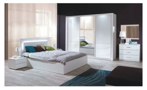 Kondela 210561 Ložnicový komplet - skříň, postel, 2 x noční stolek bílý lesk HG, ASIENA Dřevotříska