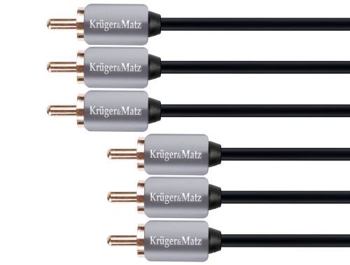 Kruger & Matz 3RCA-3RCA komponentní 3,0m kabel šedé KM0308