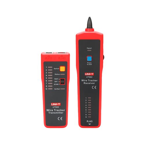 Měřič - vyhledávač párů kabelů s testerem kabelů RJ-45 Uni-T UT682 červený  MIE0292