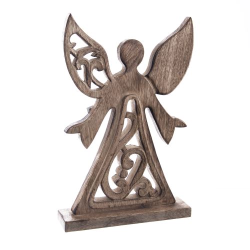 Indecor Vyřezávaný anděl z mangového dřeva 30 x 7,5 x 47 cm X09784