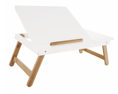 Kondela 291612 Příruční stolek na notebook, držák na tablet bílá, přírodní bambus MELTEN