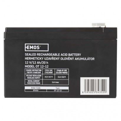 Emos Bezúdržbový olověný akumulátor B9656 12 V/12 Ah, faston 6,3 mm, černý 1201000850