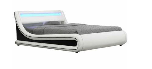 Kondela 242663 Manželská postel s RGB LED osvětlením, bílá, černá, 180x200, MANILA NEW ekokůže 226 x 202 x 83.5 cm