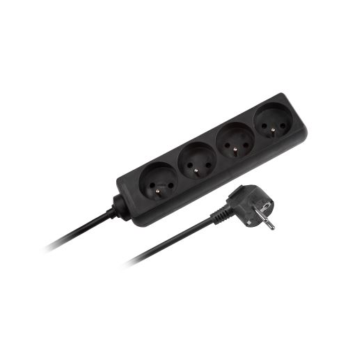Rebel Napájecí prodlužovací kabel, 4 zásuvky bez vypínače, délka 3m černý URZ3060-3-B
