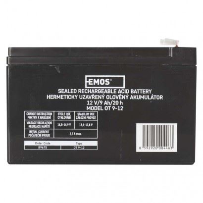 Emos Bezúdržbový olověný akumulátor 12 V/9 Ah B9675, faston 6,3 mm, černý 1201002900