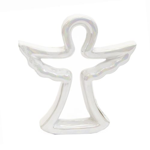 Indecor Anděl keramický bílý perleť 15x3x16 cm X07921