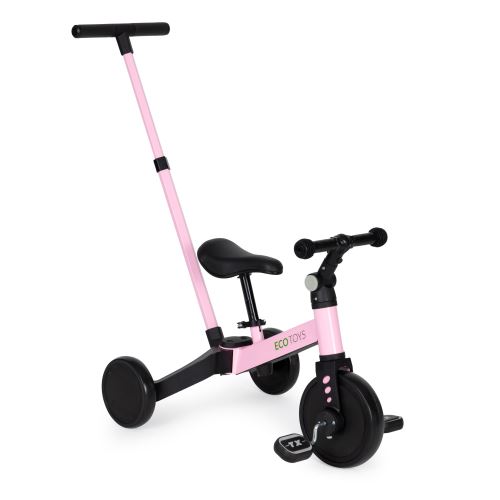 ECOTOYS YM-BT-6 PUSH PINK Tříkolka 2 v 1 s rukojetí růžová barva