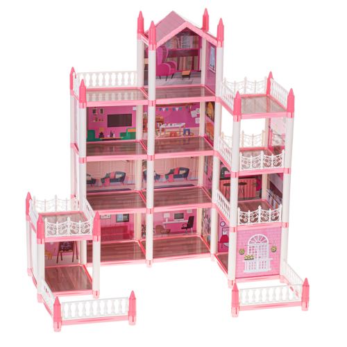 KIK Domeček pro panenky růžový - 4 úrovně s nábytkem KX5140
