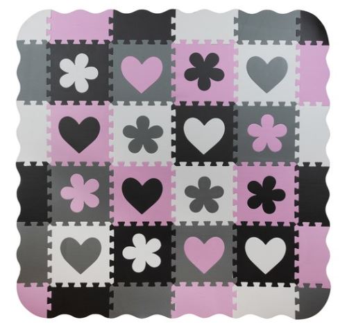 ISO 16134 Kontrastní pěnové puzzle 30 x 30 cm, 36 ks černo, šedo, bílo, růžové 15552