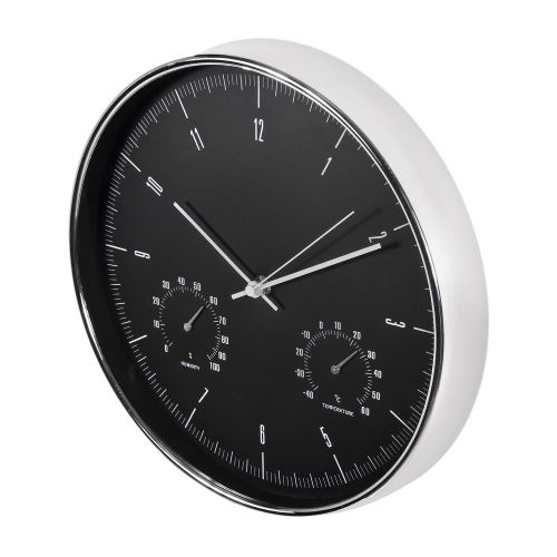 Nástěnné hodiny stříbrné 30 cm s teploměrem a vlhkoměrem CE60 S 47667
