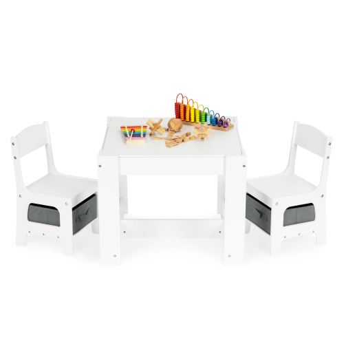 ECOTOYS FH-KF200010-W WHITE Sada dřevěného stolu a židlí pro děti